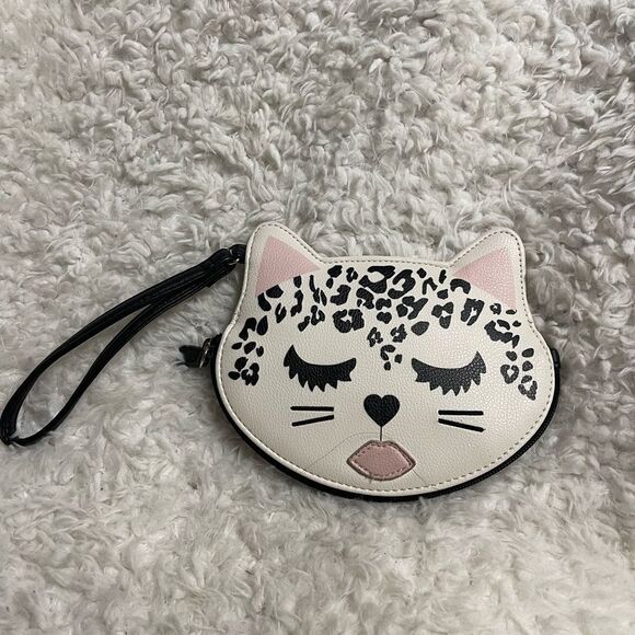 Betsey Johnson Cat Face leopard print Wristlet white,pink and black. - Picture 2 of 10